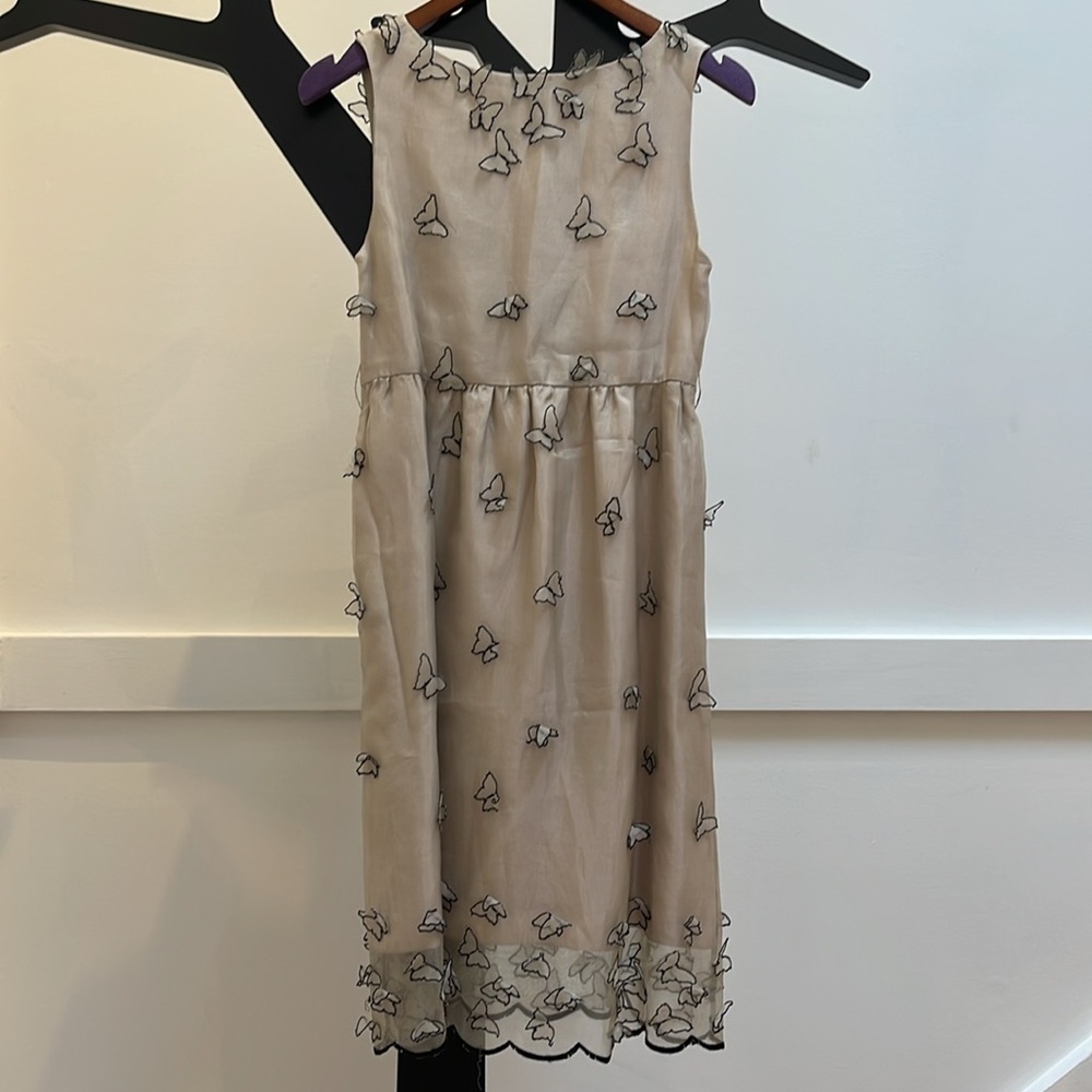 100% silk chiffon butterfly dress beige and black size 38 XS - Picture 4 of 11